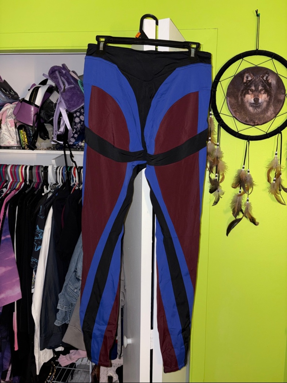 H&M X Mugler Colorblock High-Waist Leggings - Black, Blue & Burgundy L - Picture 5 of 6